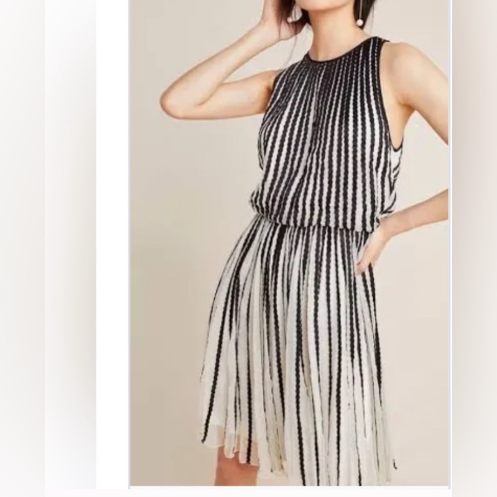 Anthropologie Black and Cream Striped Dress